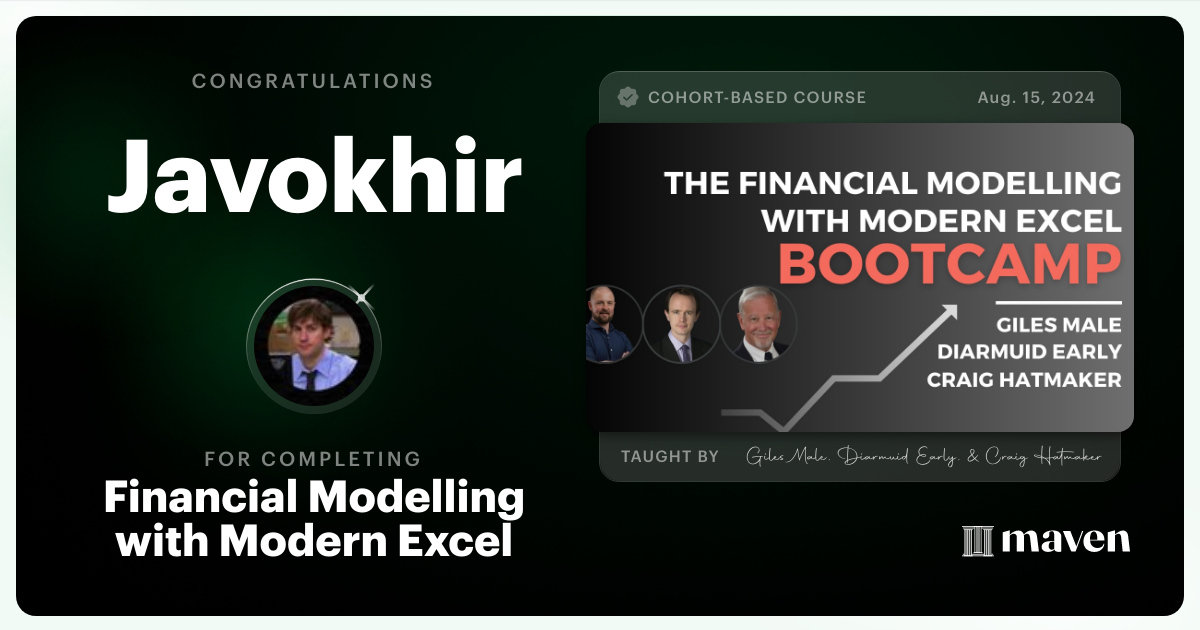Certificate of Completion for Financial Modelling with Modern Excel