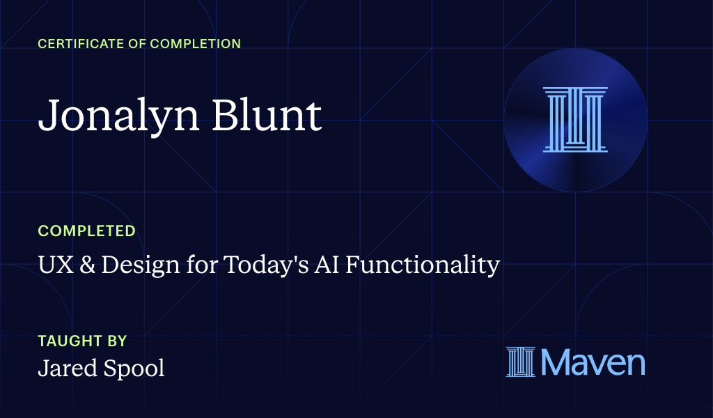 Certificate for UX & Design for Today's AI Functionality