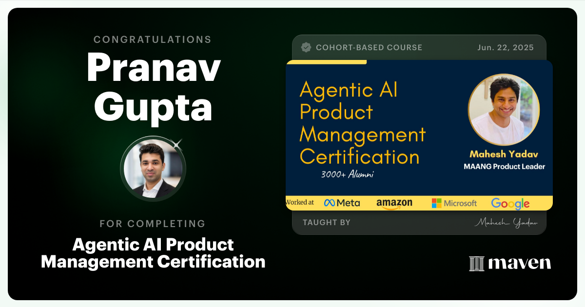 Certificate of Completion for Agentic AI Product Management Certification
