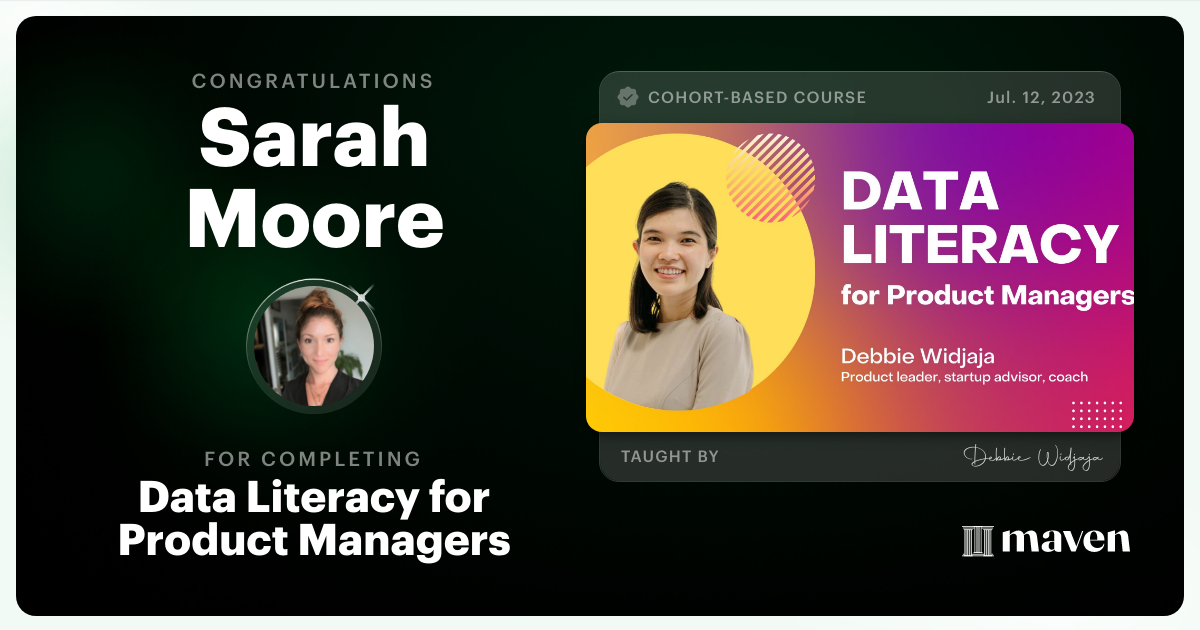 Certificate of Completion for Data Mastery for Product Managers