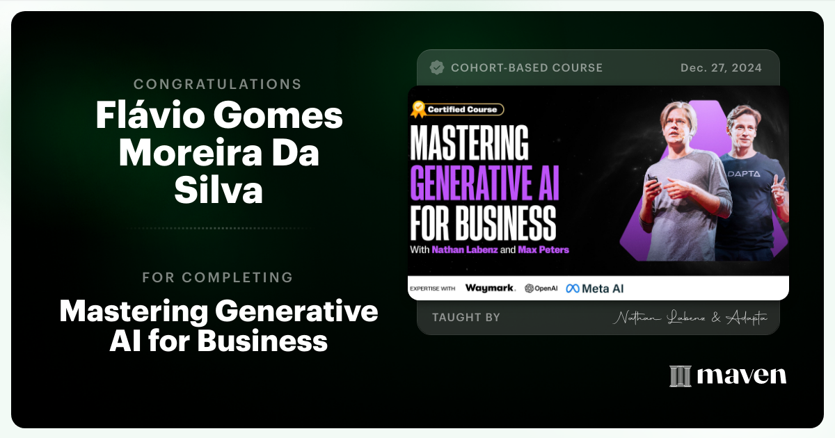 Certificate of Completion for Mastering Generative AI for Business