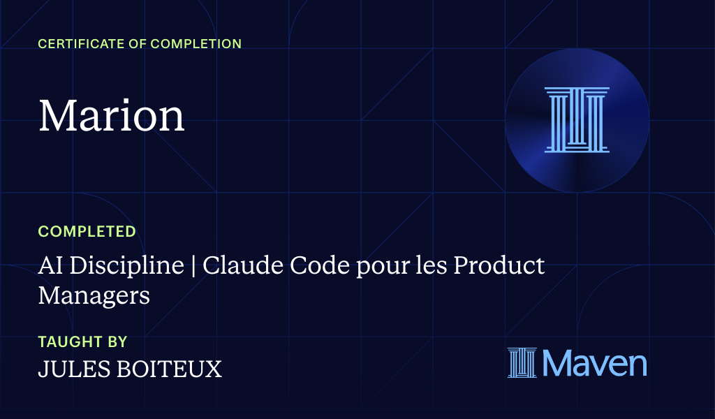 Certificate for AI Discipline | Claude Code pour les Product Managers