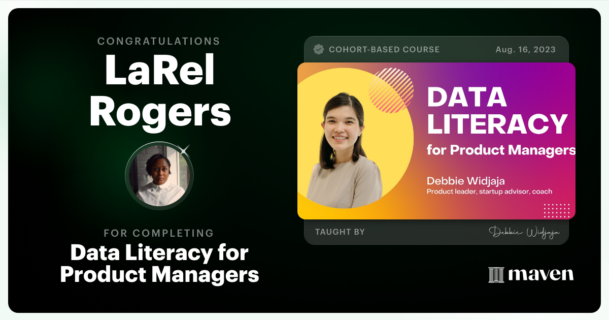 Certificate of Completion for Data Mastery for Product Managers