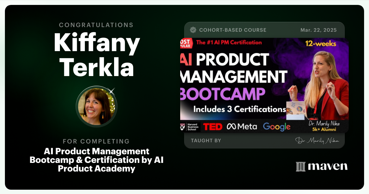 Certificate of Completion for AI Product Management Bootcamp & Certification by AI Product Academy