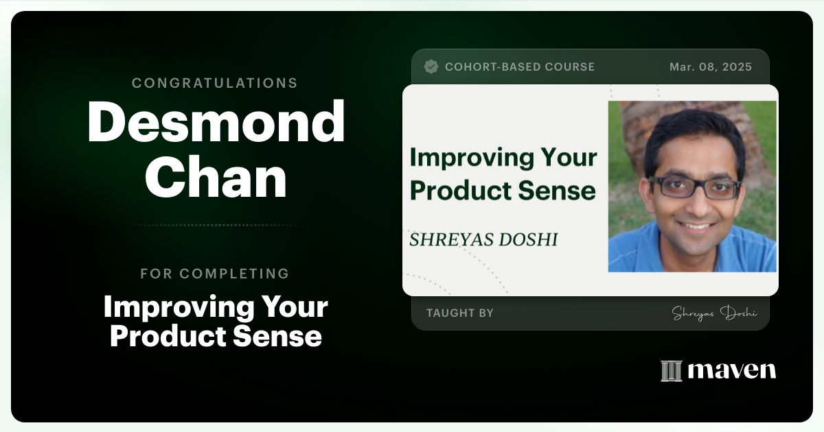 Certificate of Completion for World-class Product Sense in Practice