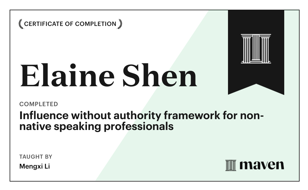 Certificate for Break Through Executive Presence for Non-Native Speaking IC/Manager