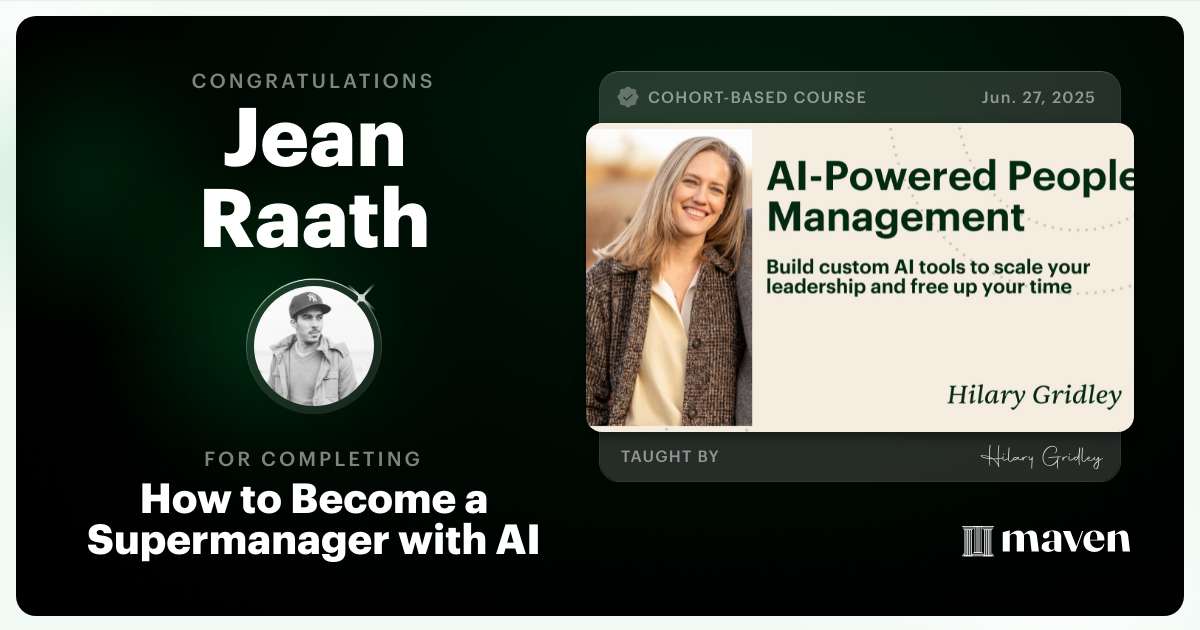 Certificate of Completion for How to Become a Supermanager with AI