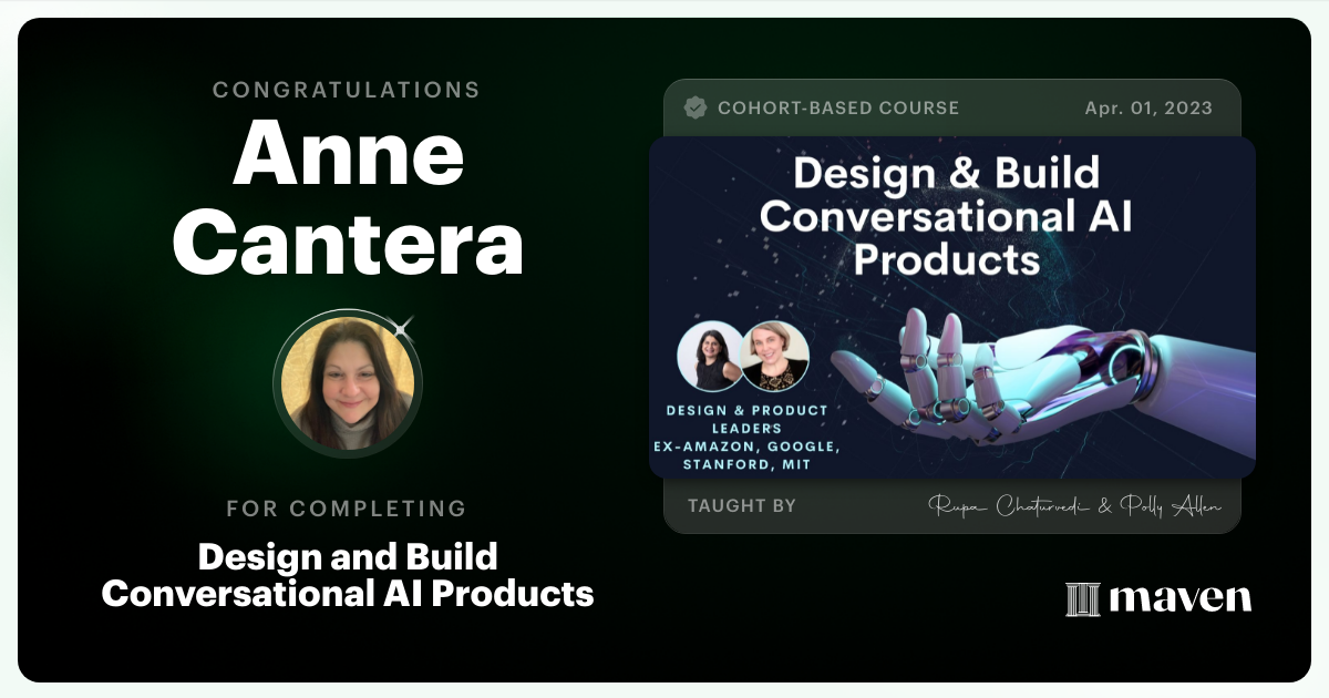 Certificate of Completion for No-Code AI Essentials for Product & Design Leaders
