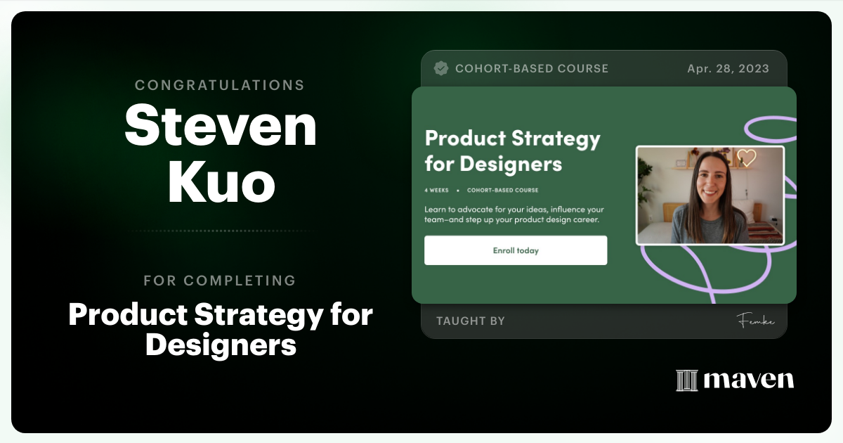 Certificate of Completion for Product Strategy for Designers