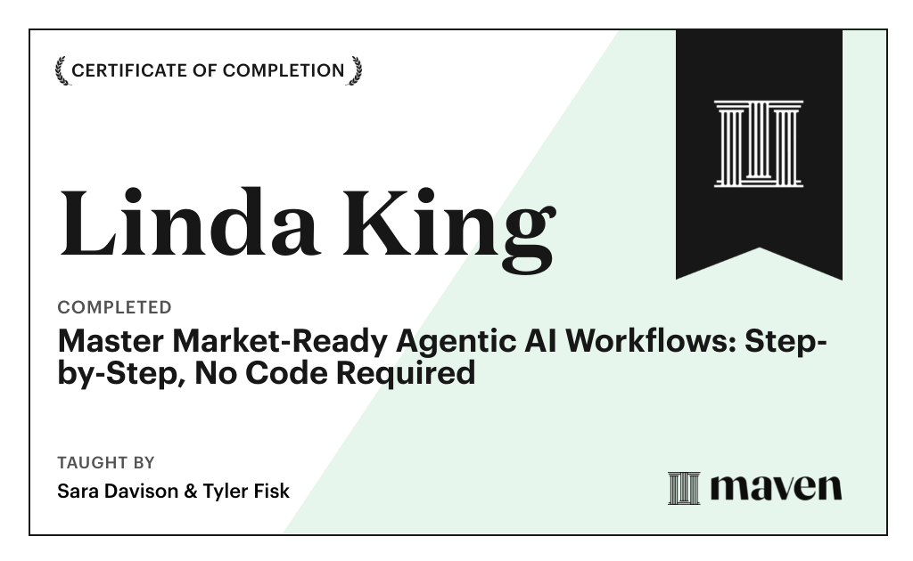 Certificate for Master Market-Ready Agentic AI Workflows: Step-by-Step, No Code Required