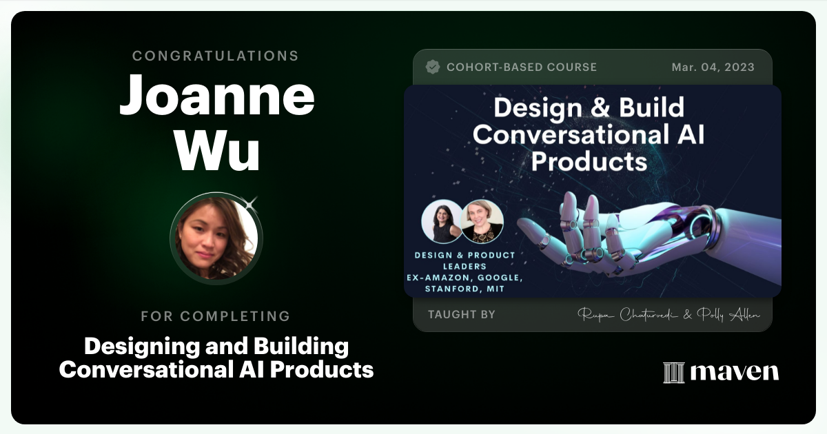 Certificate of Completion for No-Code AI Essentials for Product & Design Leaders