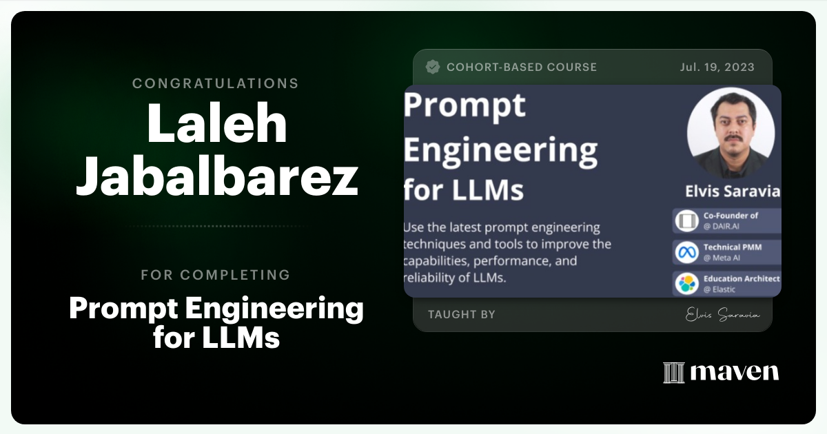 Certificate of Completion for Advanced Prompt Engineering for LLMs