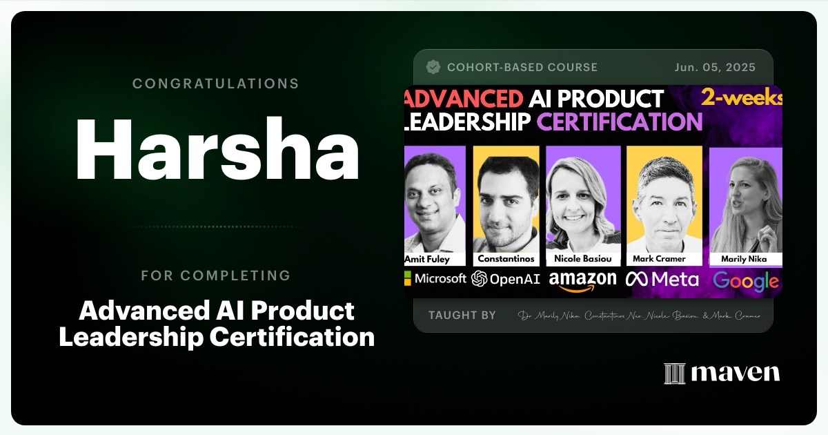 Certificate of Completion for Advanced AI Product Leadership Certification
