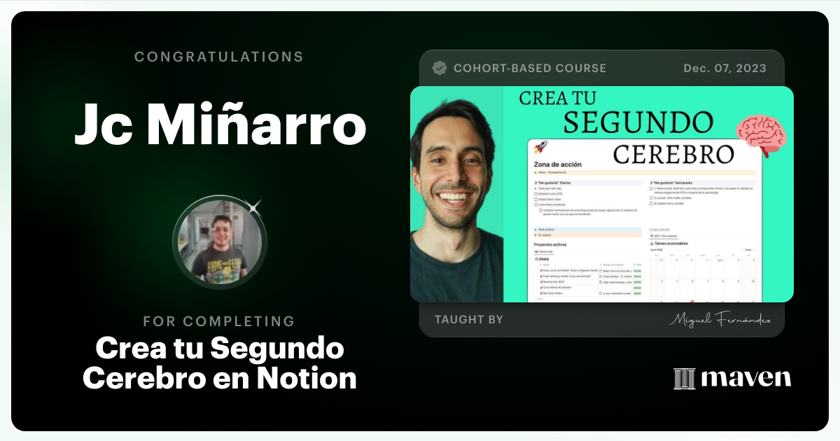 Certificate of Completion for Crea tu Segundo Cerebro