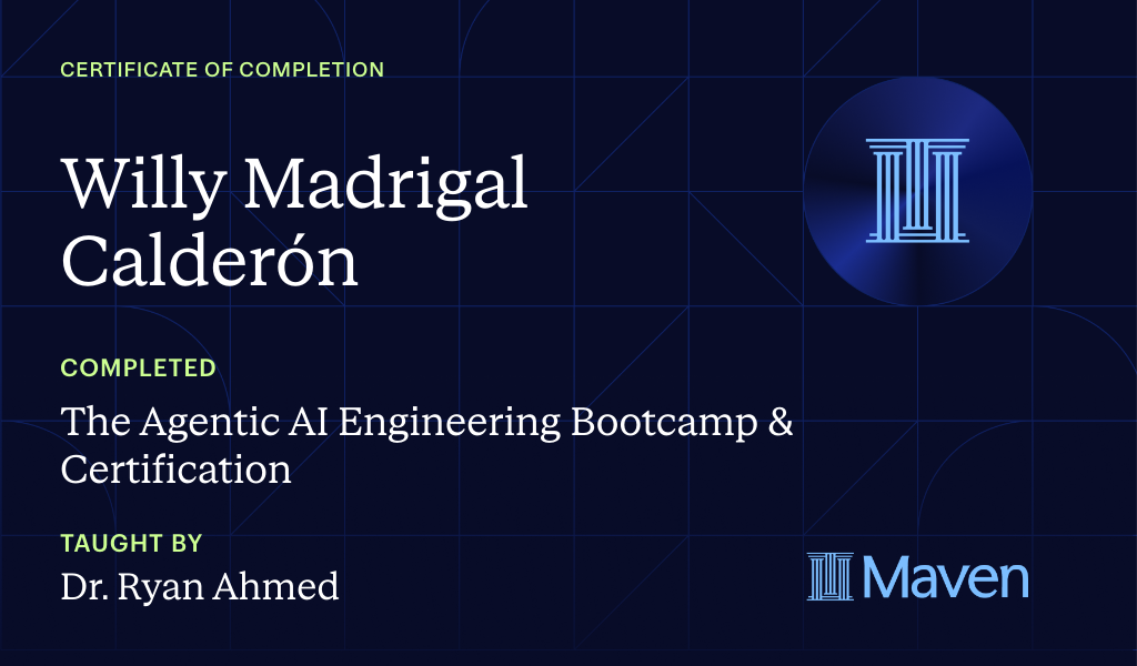 Certificate for The Agentic AI Engineering Bootcamp & Certification