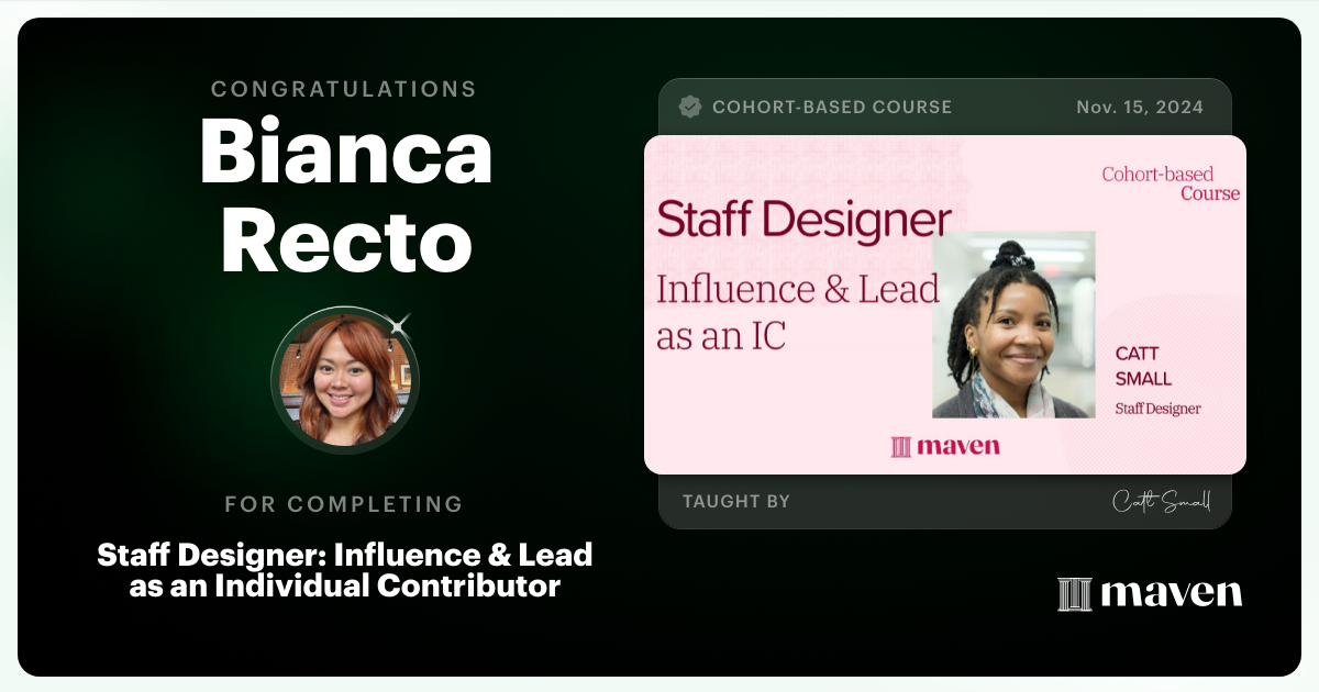 Certificate of Completion for Staff Designer: Influence & Lead as an Individual Contributor