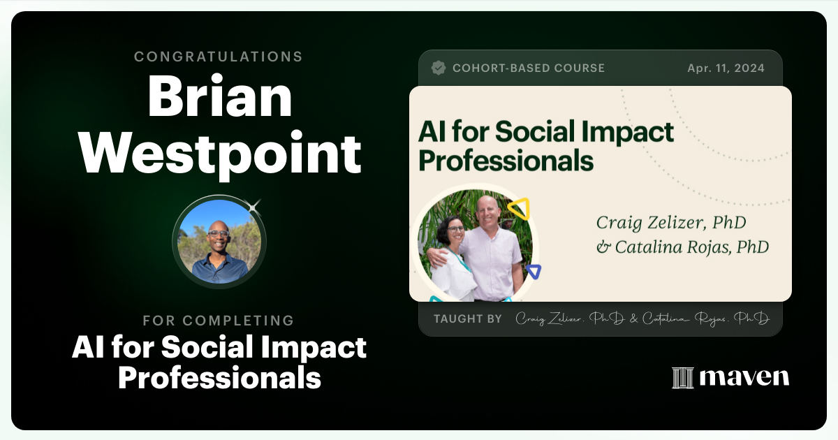 Certificate of Completion for AI for Social Impact Professionals