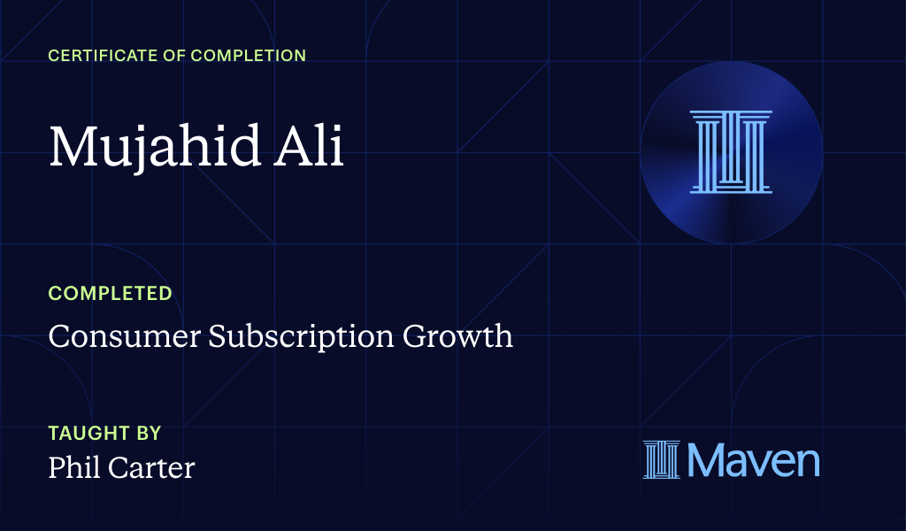 Certificate for Consumer Subscription Growth