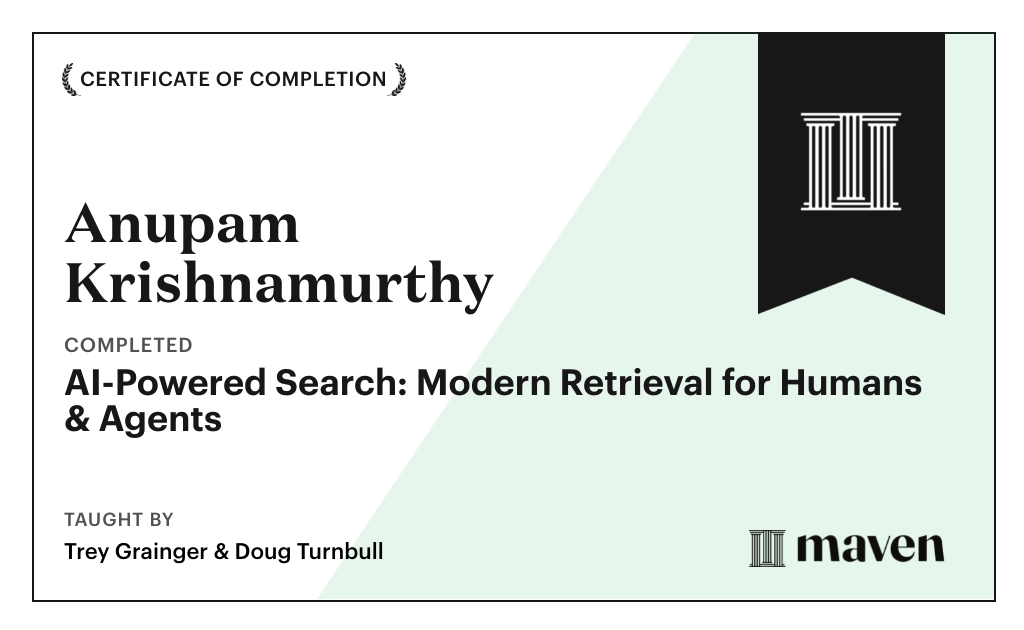 Certificate for AI-Powered Search: Modern Retrieval for Humans & Agents