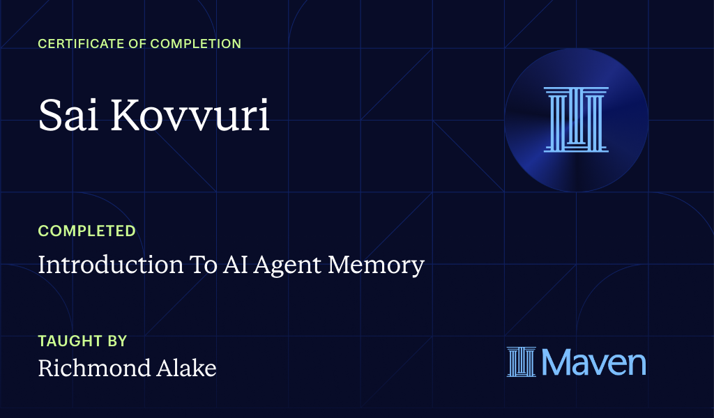 Certificate for Introduction To AI Agent Memory