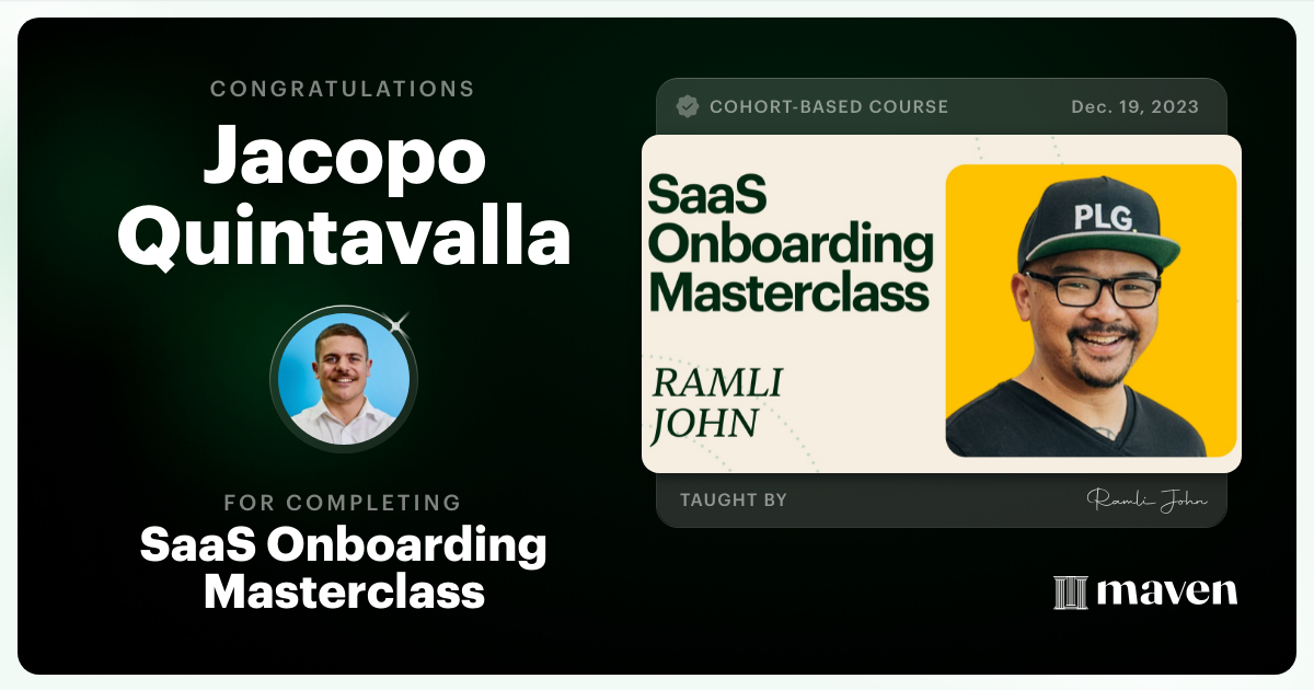 Certificate of Completion for Product Onboarding Masterclass