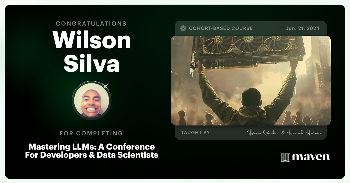 Certificate of Completion for Mastering LLMs For Developers & Data Scientists