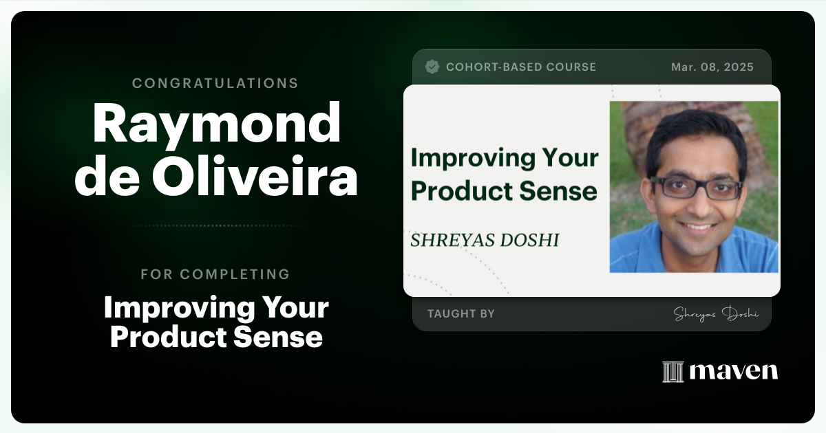 Certificate of Completion for World-class Product Sense in Practice
