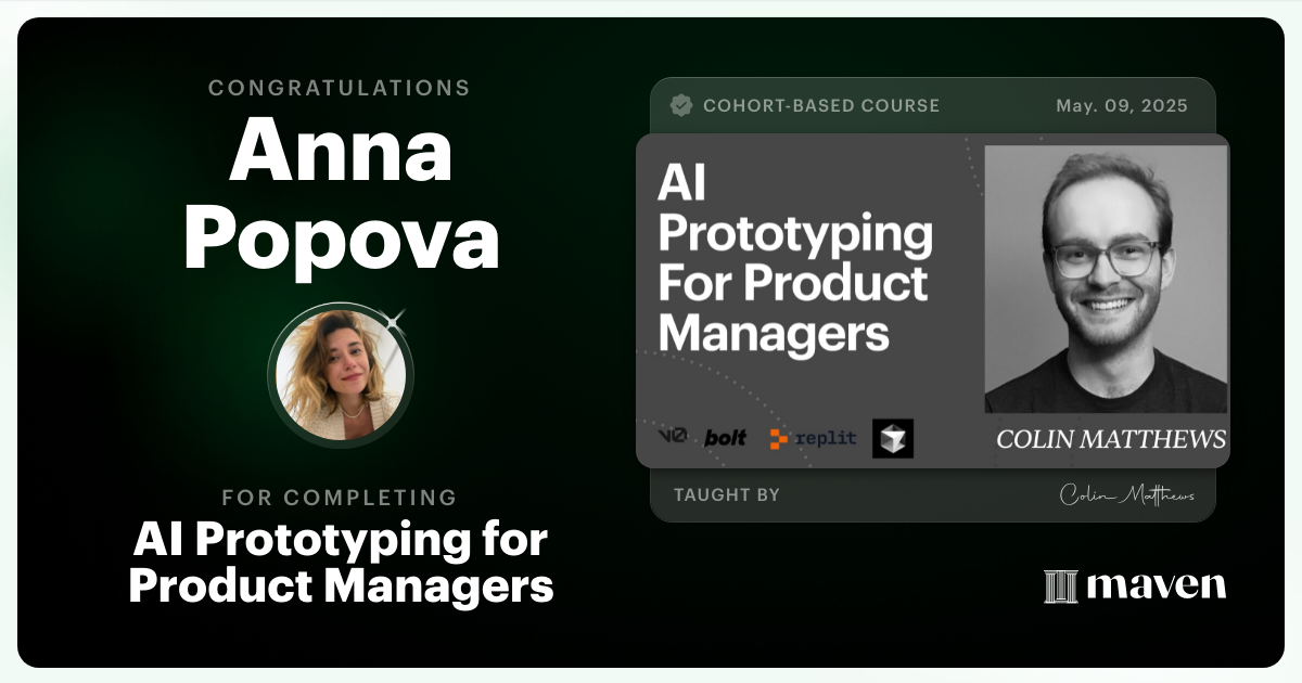 Certificate of Completion for AI Prototyping for Product Managers