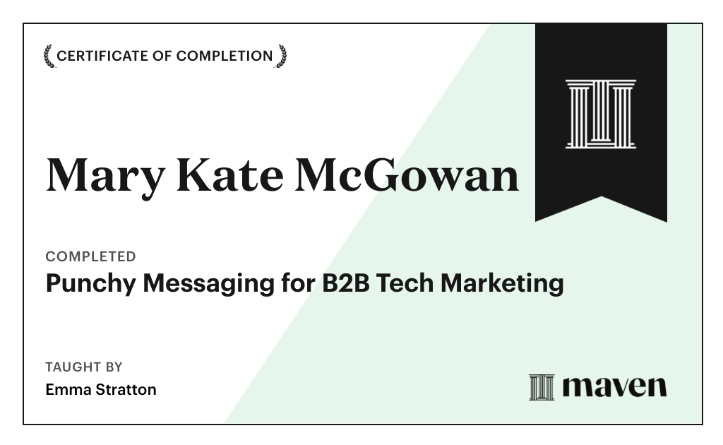 Certificate for Punchy Messaging for B2B Tech Marketing