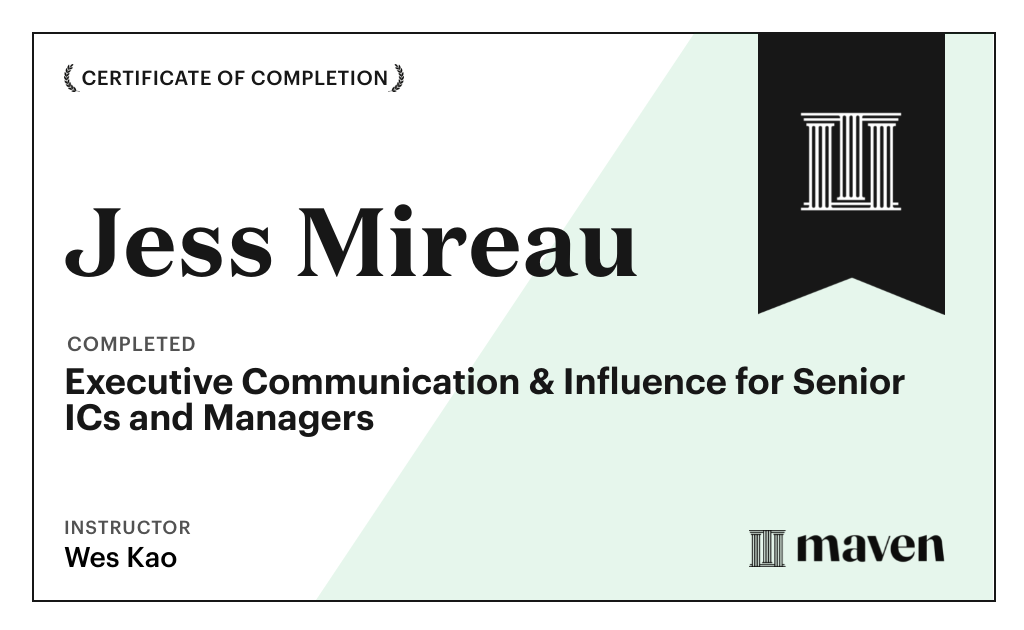 Certificate for Executive Communication & Influence for Senior ICs and Managers