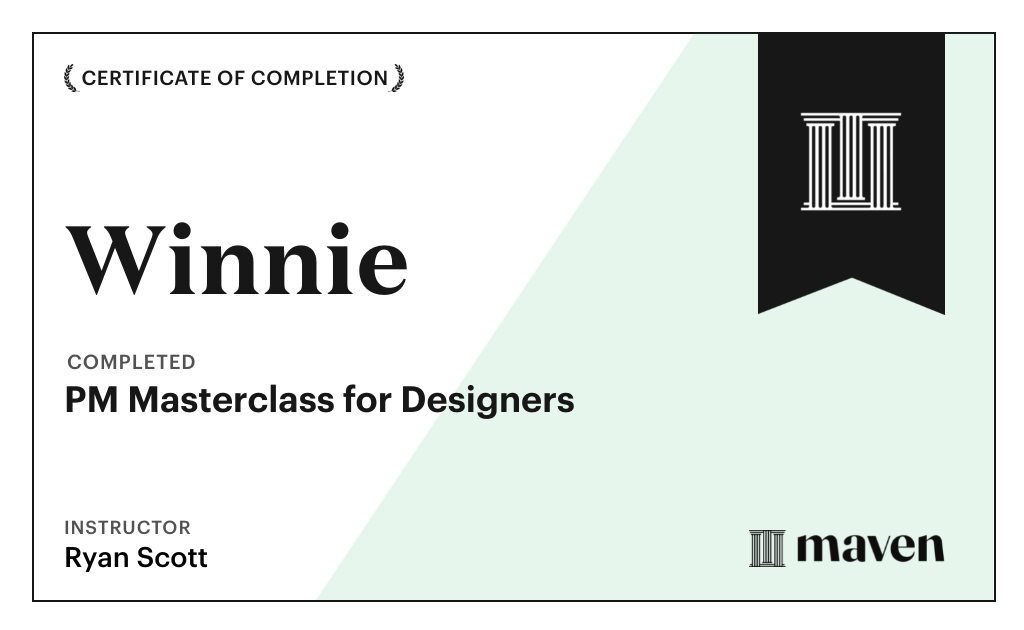 Certificate for PM Masterclass for Designers