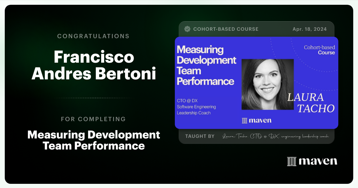 Certificate of Completion for Measuring Development Team Performance