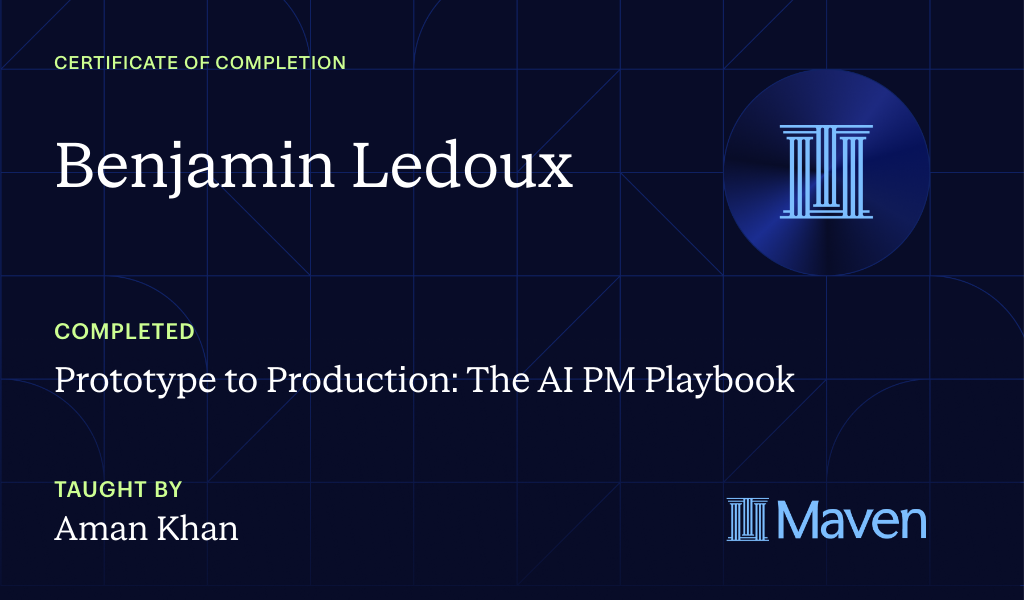 Certificate for Prototype to Production: The AI PM Playbook