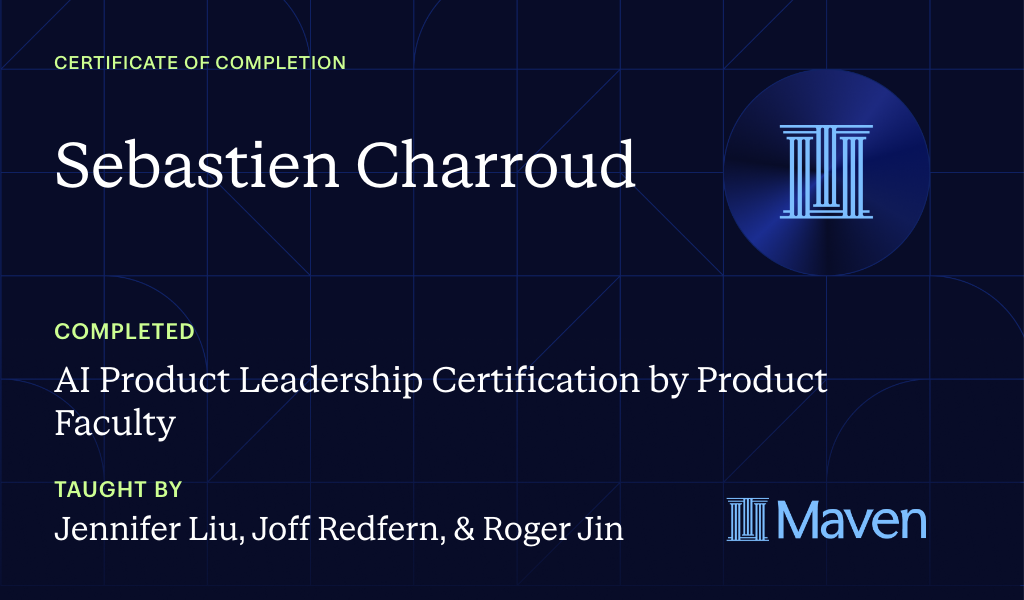Certificate for AI Product Leadership Certification by Product Faculty