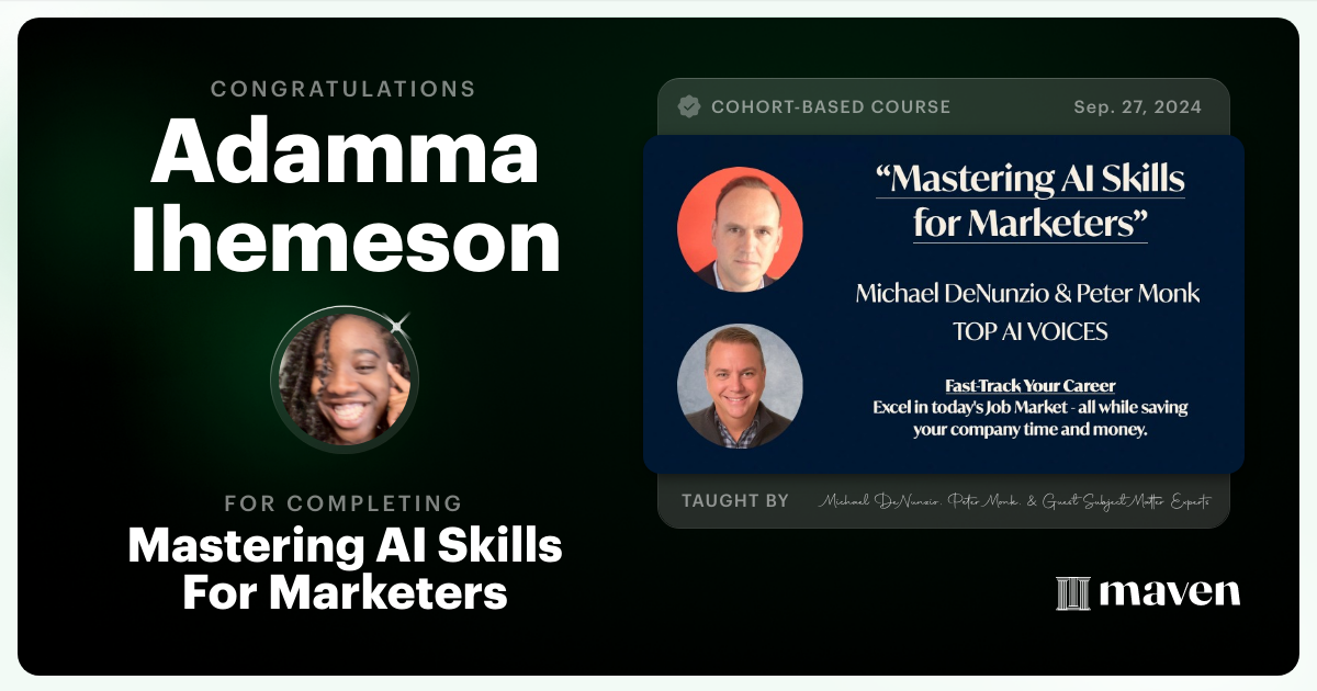 Certificate of Completion for Mastering AI Skills For Marketers