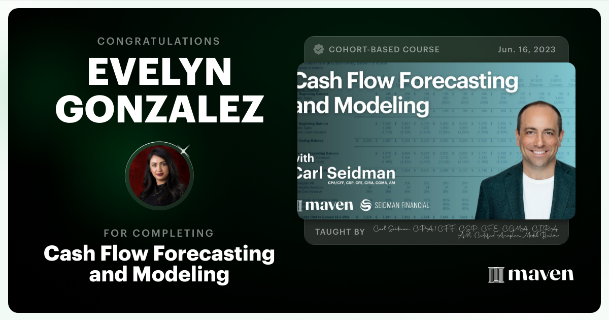 Certificate of Completion for Cash Flow Forecasting and Modeling - Level 1