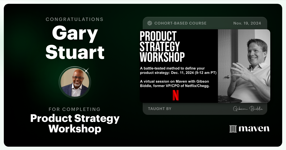 Certificate of Completion for Product Strategy Workshop