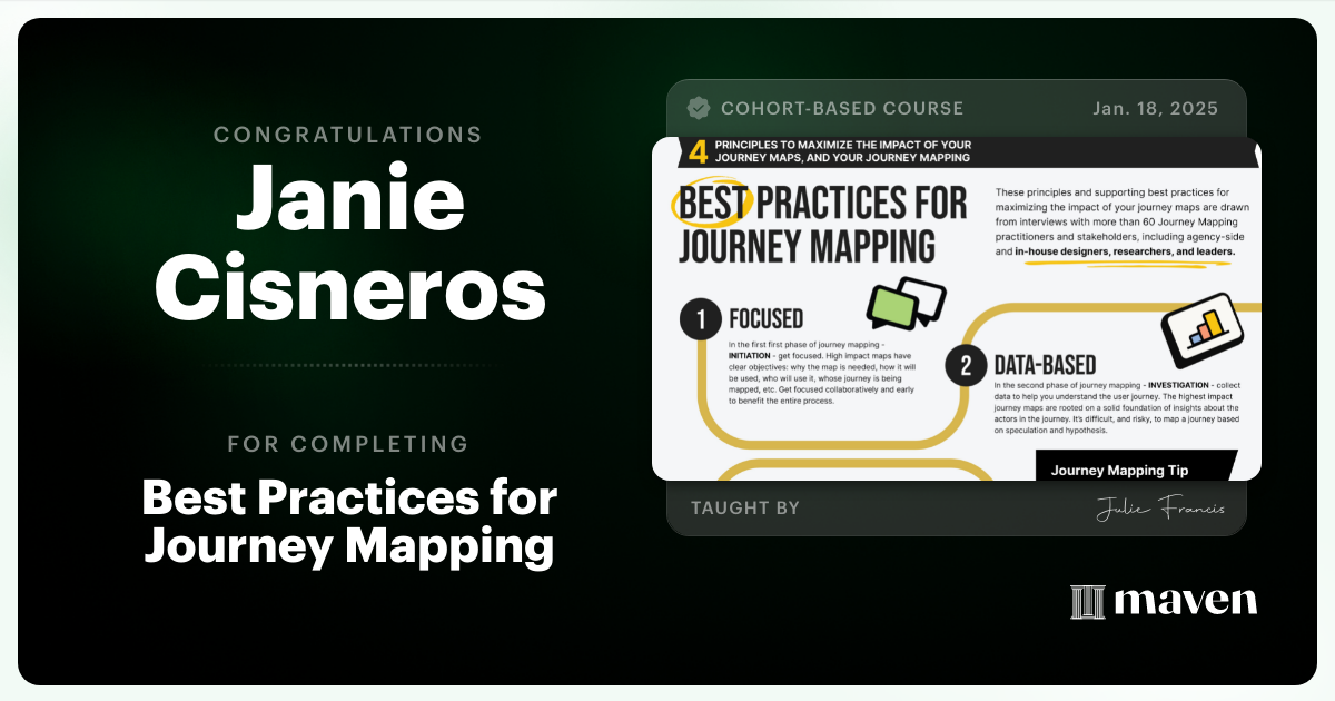 Certificate of Completion for Best Practices for Journey Mapping