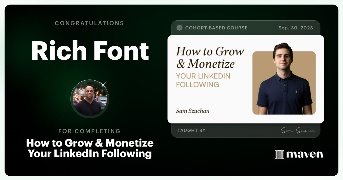 Certificate of Completion for How to Grow & Monetize Your LinkedIn Following