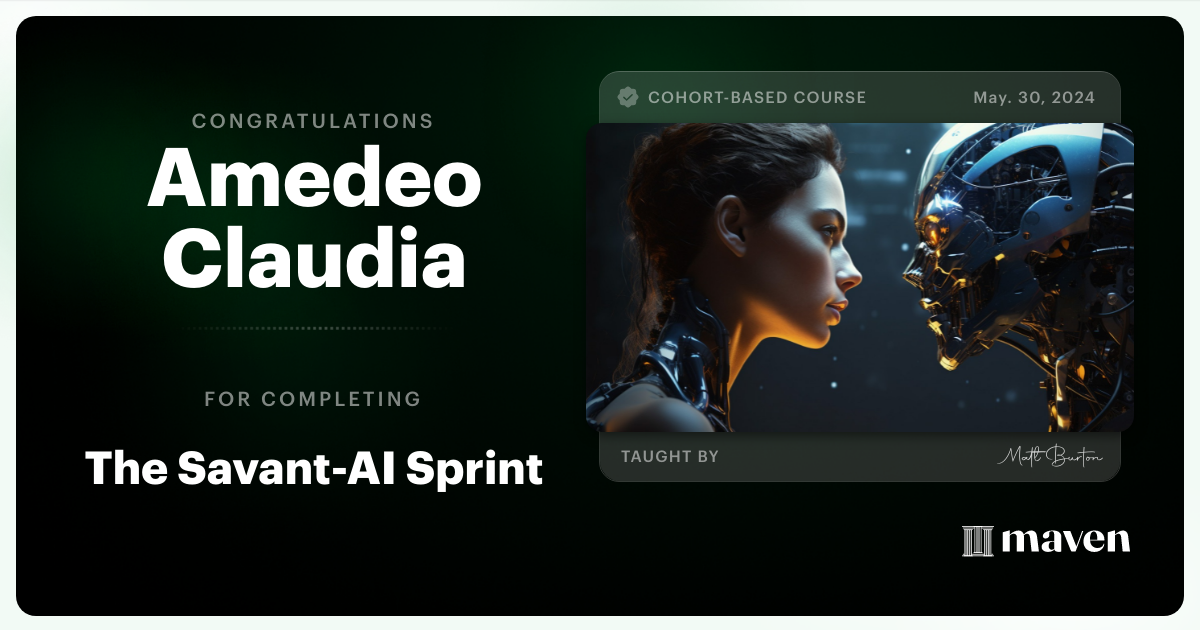 Certificate of Completion for The Savant-AI Sprint