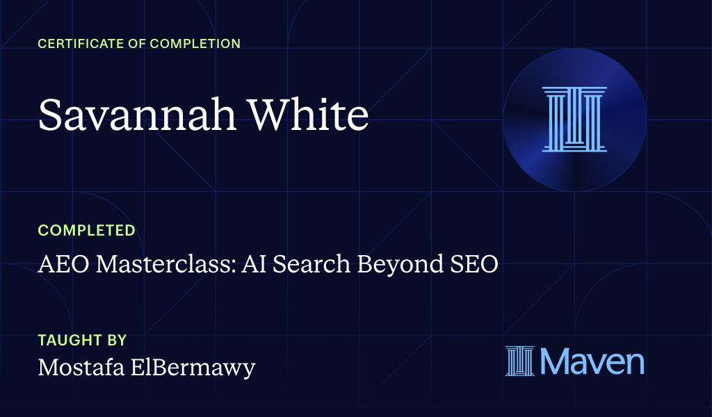 Certificate for AEO Masterclass: AI Search Beyond SEO
