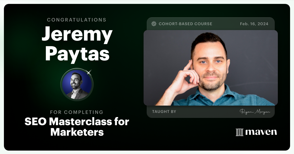 Certificate of Completion for SEO Masterclass for Marketers