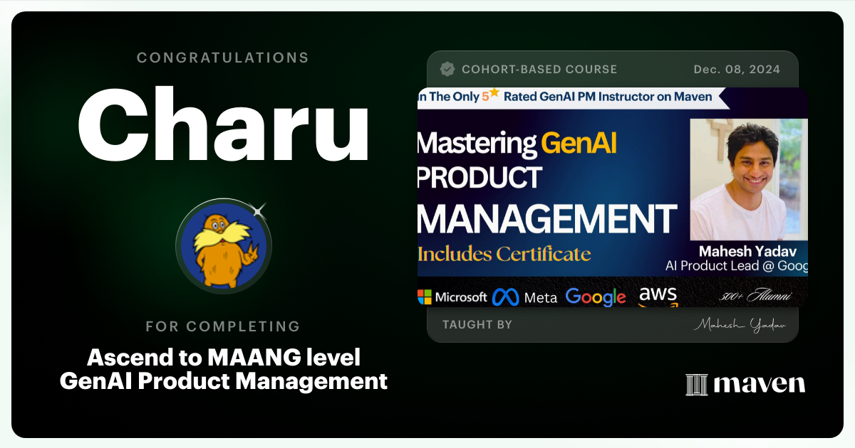 Certificate of Completion for Agentic AI Product Management Certification