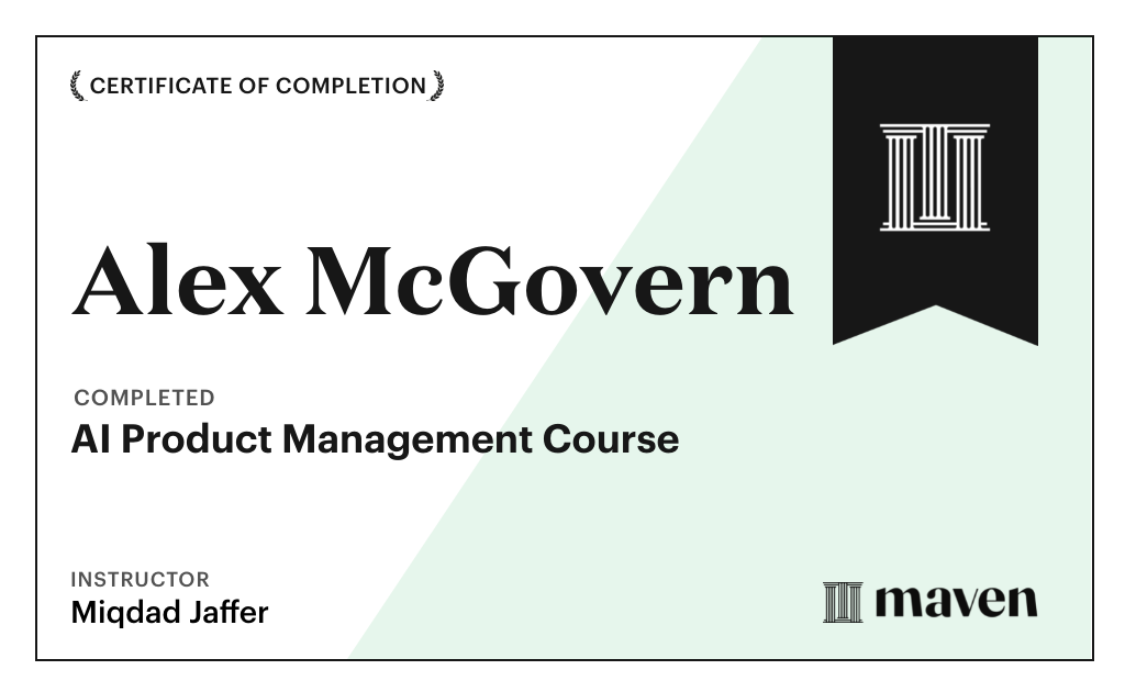 Certificate for AI Product Management Course