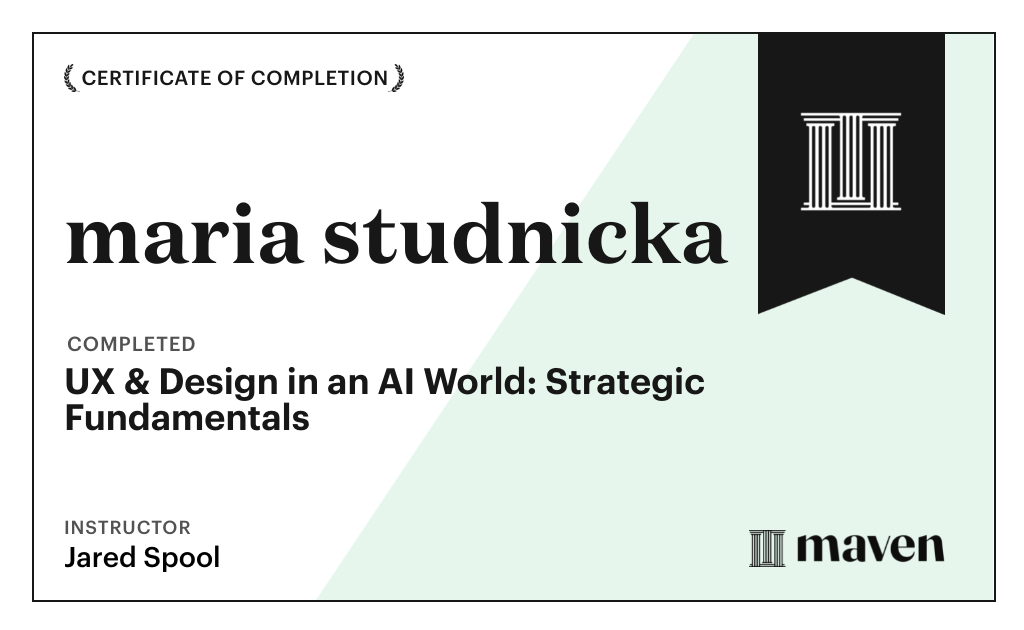 Certificate for UX & Design for Today's AI Functionality