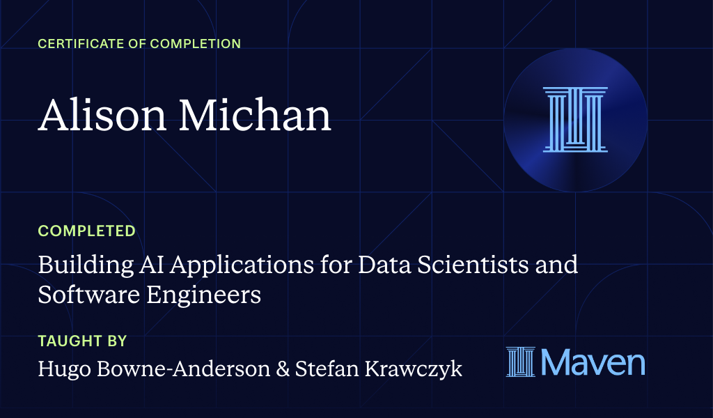 Certificate for Building AI Applications for Data Scientists and Software Engineers