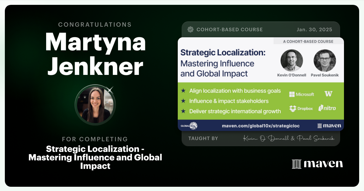 Certificate of Completion for Strategic Localization Certification