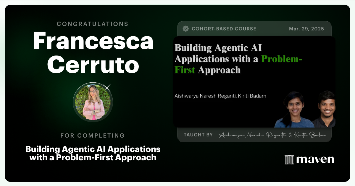 Certificate of Completion for Building Agentic AI Applications with a Problem-First Approach