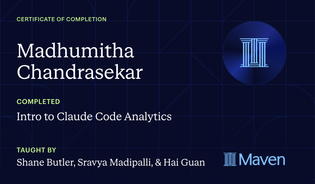 Certificate for Intro to Claude Code Analytics