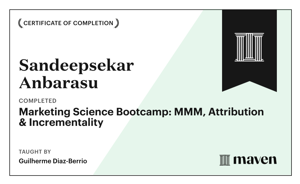 Certificate for Agentic Marketing Science: MMM, Attribution and Experiments with Claude Code
